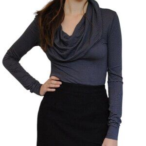 Curator Arden Thermal Cowl Neck Long Sleeve Top Black Blue Stripe Women's Large